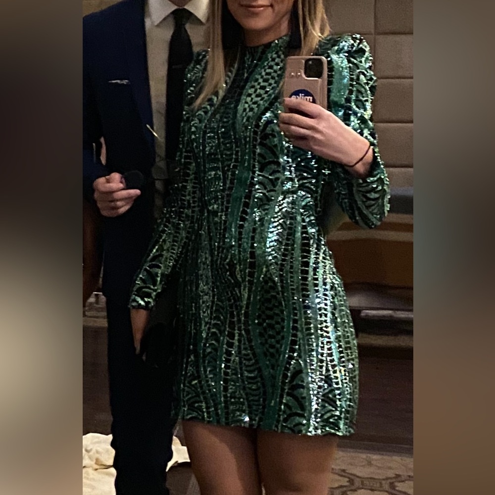 Aqua Green and Black Sequin Mini Dress - Size Small